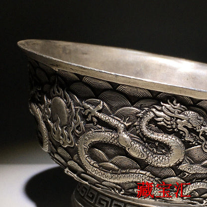 Chinese Collection copper dragon statue figure bowl table decoration Art