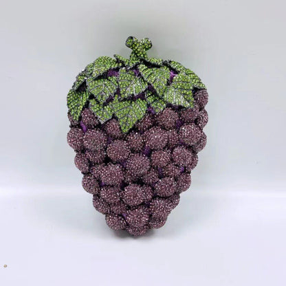 Dinner Bag Fruit Shaped Handbag Rhinestone Grape Purse Chains Strap 18*6*12 CM