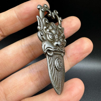 Nepal Tibetan Iron Meteorite Dragon Pendant Carved Tibetan Amulet Charm