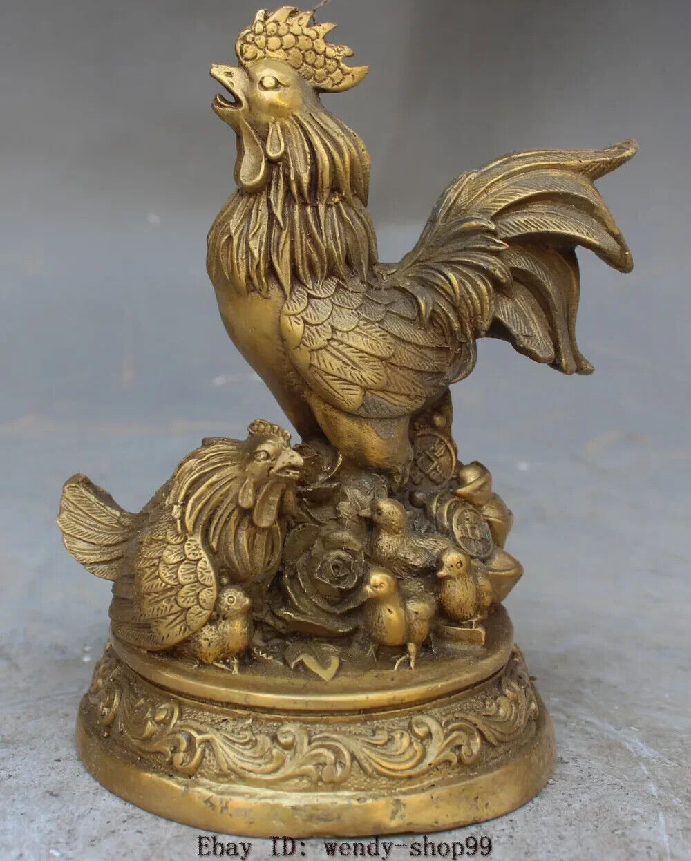 6" Bronze Kuningan Fengshui Hewan Ayam Kekayaan Patung Dekorasi Taman Perunggu