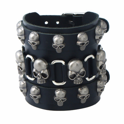 Gothic Punk Rock Skull & Spikes Leather Cuff Bracelet Studded Wristband Bold