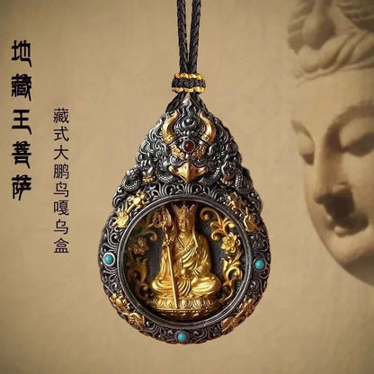 Tibetan Chinese Retro Handcarved Buddha Statue Pendant Amulet Necklace Jewelry