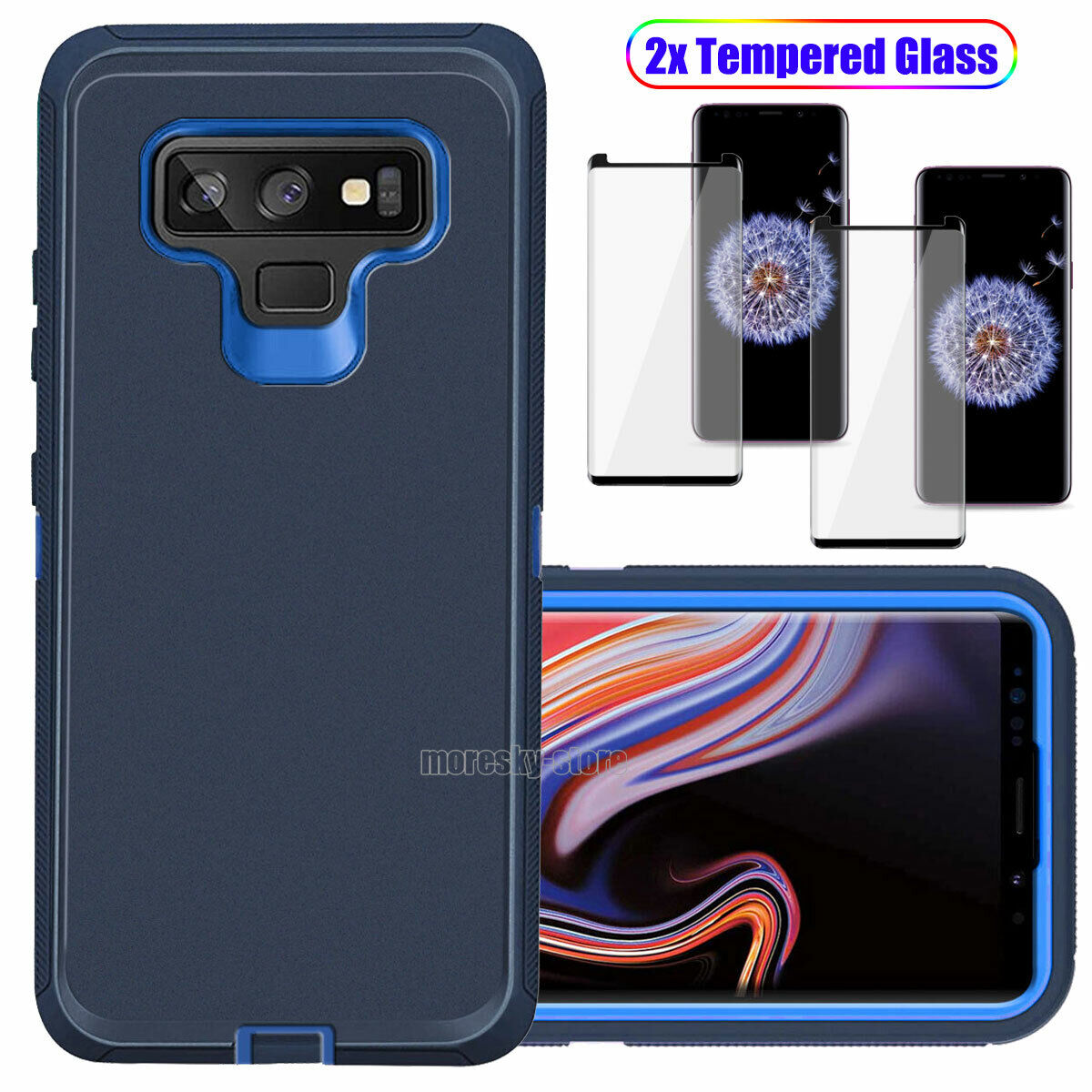 For Samsung Galaxy Note 9 Hard Heavy Duty Case Cover, Tempered Glass Protector