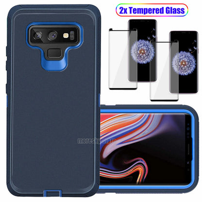 For Samsung Galaxy Note 9 Hard Heavy Duty Case Cover, Tempered Glass Protector