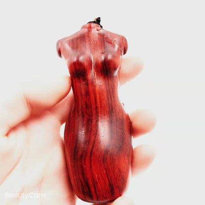 Red Sandalwood Qipao Handheld Carving 8.5cm Natural Wood Pendant