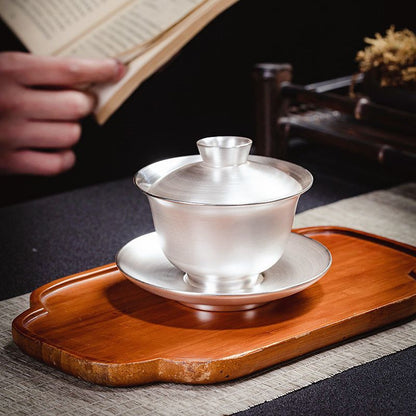 160ML Chinese Silver Tureen Master Hand-embossed Silver Tea Bowl Kung Fu Tea Set