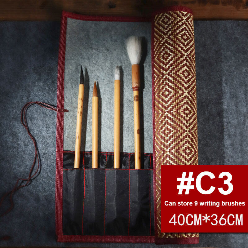 Painting Brushes Holder Storage Bamboo Rolling Bag Calligraphy Pens Case Curtain