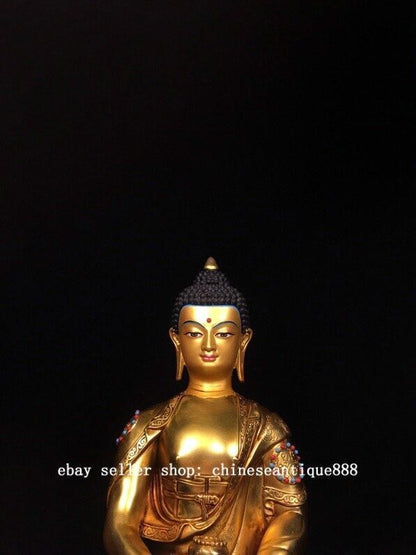12'' Old Nepal Bronze Gilt Painting Shakyamuni Sakyamuni Amitabha Buddha Statue