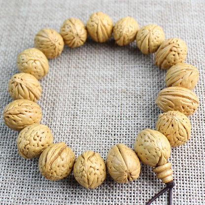 Wild Peach Core Bead Bracelet Brain Pattern Peach Buddhist Mala Prayer Jewelry