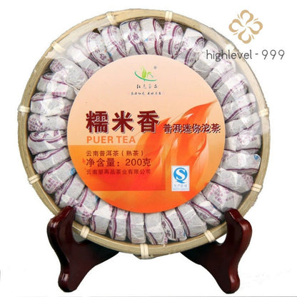200g Ripe Puer Tuocha Hongyuan Yunnan Glutinous Rice Aroma Mini Compressed Tea