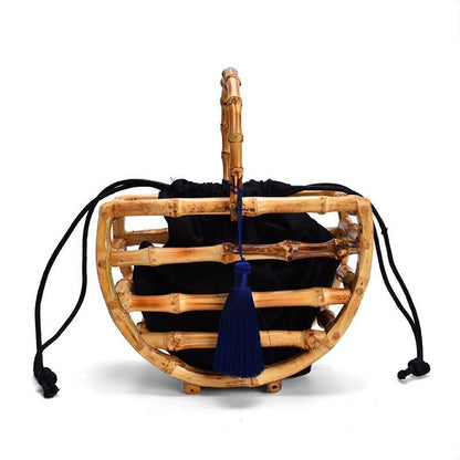 Handmade Tassel Half Moon Bamboo Women's Bamboo Handbags Ladies Fashion Beach