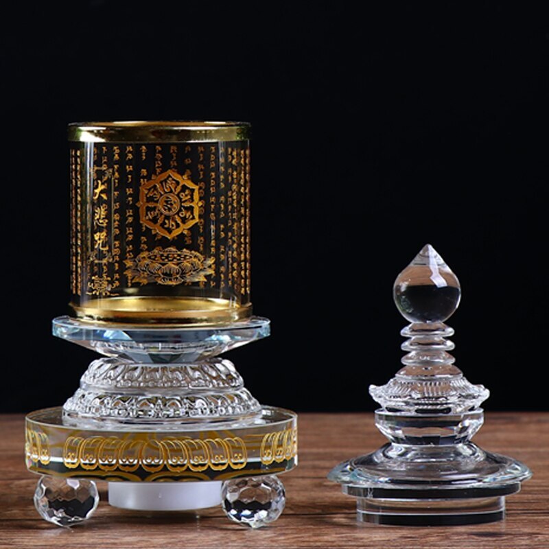 22CM Buddhism Crystal Bottle Stupa Scripture Pagoda Tower Buddhist Shrine Mantra