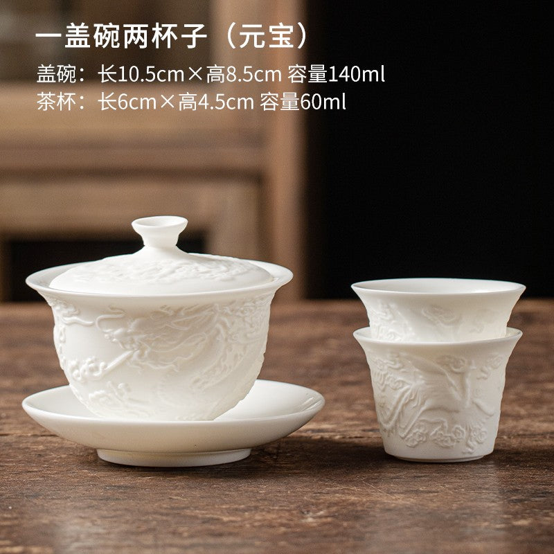 Relief San Cai Gaiwan Tea Cup Ceramic Set Kung Fu Tea Set