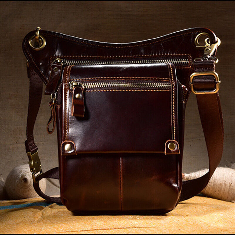 Motorcycle Outdoor Vintage Leather Drop Leg Bag Tactical Thigh Waist Fanny Pack