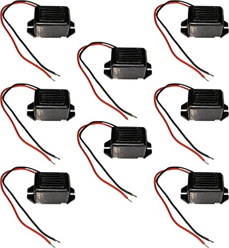 8 Pack 85dB Buzzer 3-6V DC with Wire Leads, 1.31" x 0.70" x 0.60", Black