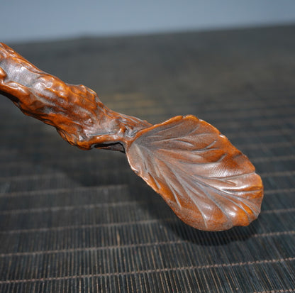 6.7" Collect China Box-wood Carving Animal Snail Tea Shovel Statue