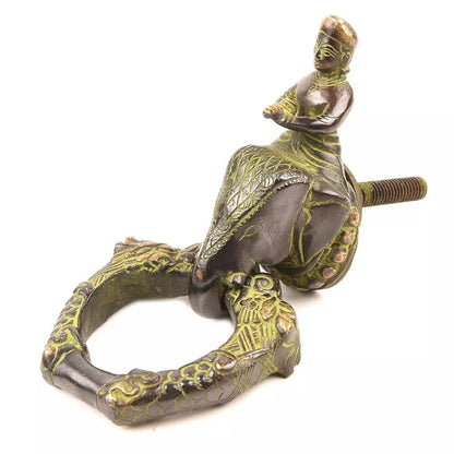 Antique Look Brass Elephant Face Green Patina Ring Door Knocker