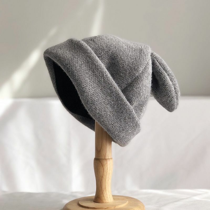 Hats Women Draping Rabbit Ears Rabbit Fur Autumn Winter Knitted Wool Warm Cotton