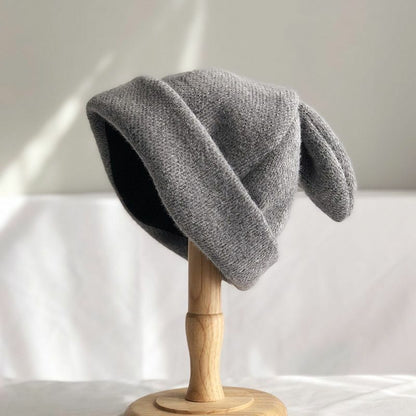 Hats Women Draping Rabbit Ears Rabbit Fur Autumn Winter Knitted Wool Warm Cotton