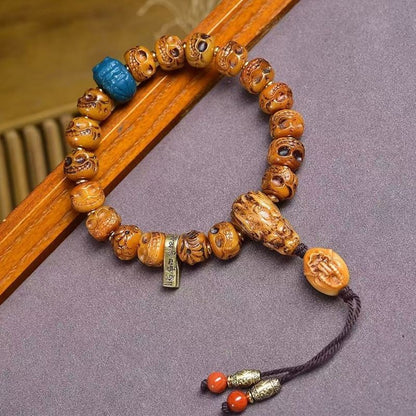 Tibetan Carved Bracelet Single Circle Buddhist Beads Vintage Style Jewelry