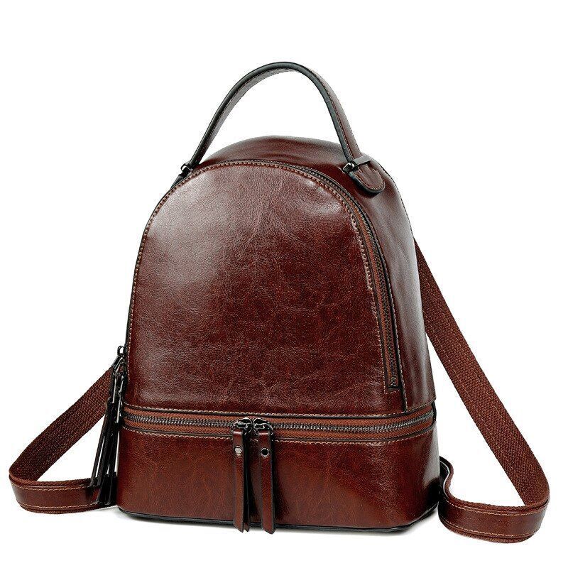 Genuine Leather Rucksack Travel Knapsack School Daypack Oil Wax Cowhide Backpack
