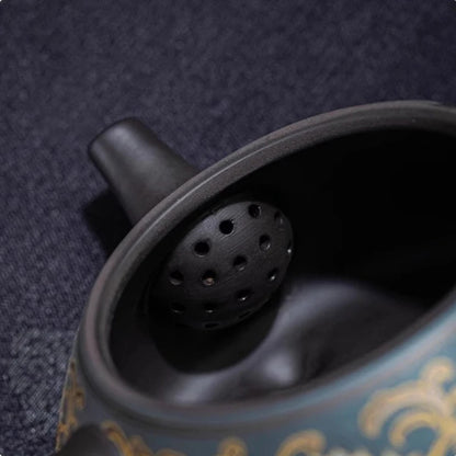 220ml Ceramic Ruyi Side Handle Teapot Chinese Kung Fu Retro Relief Tea Set