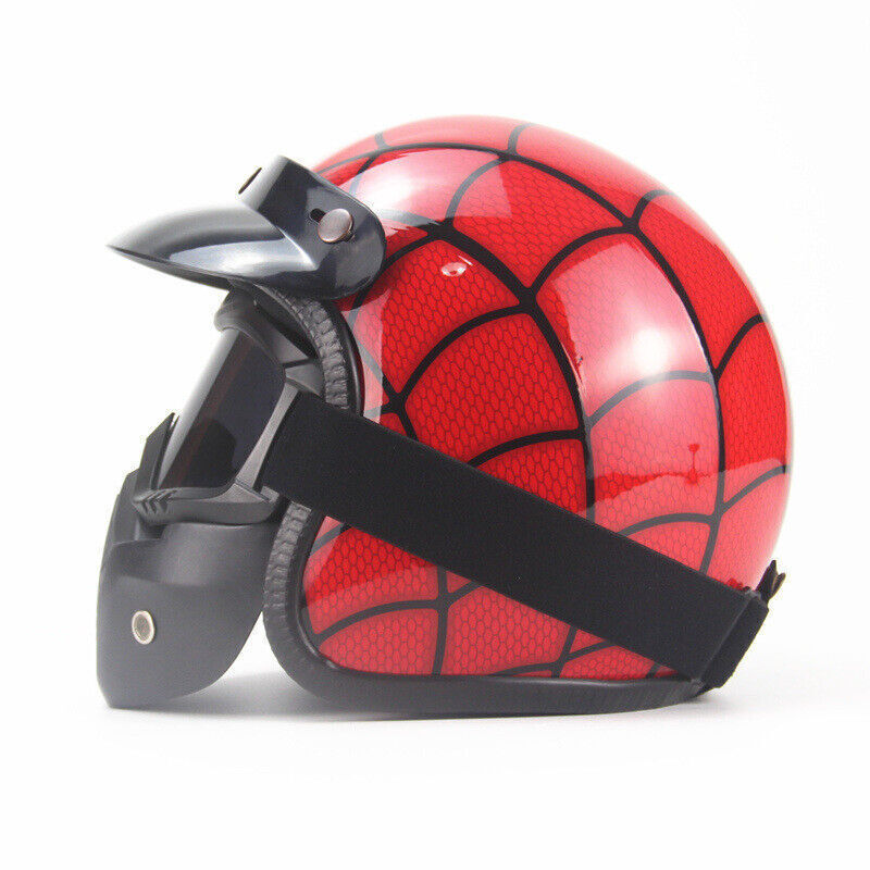 DOT Men Leather Motorcycle Half Face Helmet Goggles Mask Detachable Biker Pilot