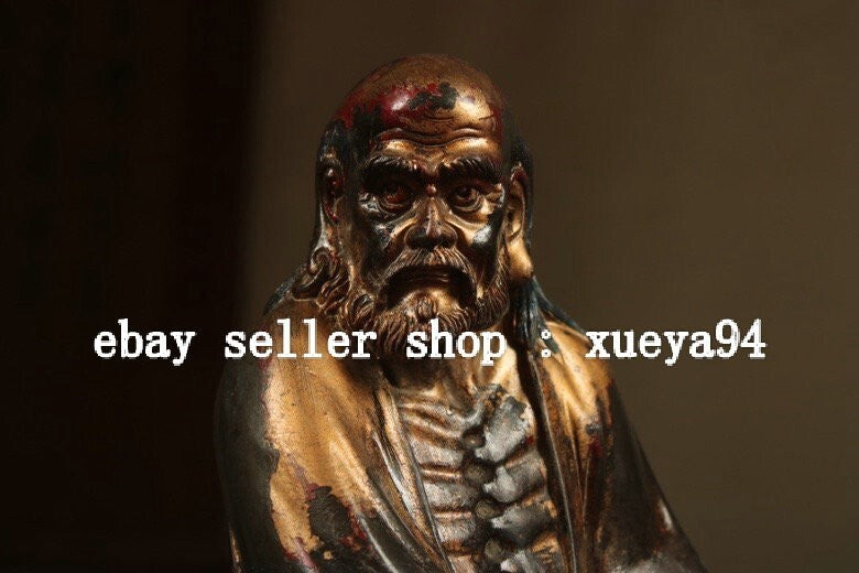 8.6" Old Chinese Dynasty Bronze Gilt Arhat Damo Bodhidharma Dharma Buddha Statue