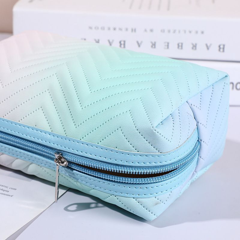 Gradient Color Makeup Bag Zipper Synthetic Leather Cosmetic Pouch Travel Purse