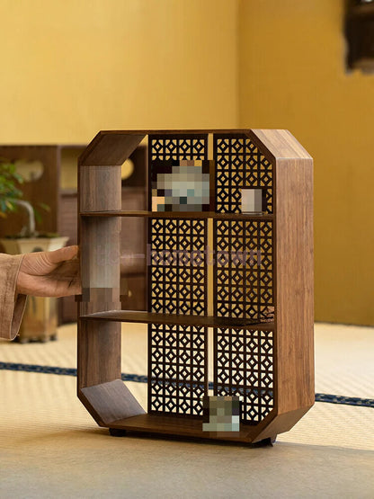Bamboo Hollow Rack Storage Rack Tea Pot Storage Cabinet Lattice Storage Rack