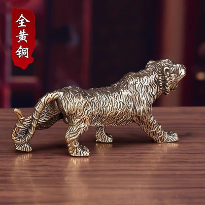 Solid Brass Tiger Figurine 9.5cm 165g Handheld Curio Copper Craft