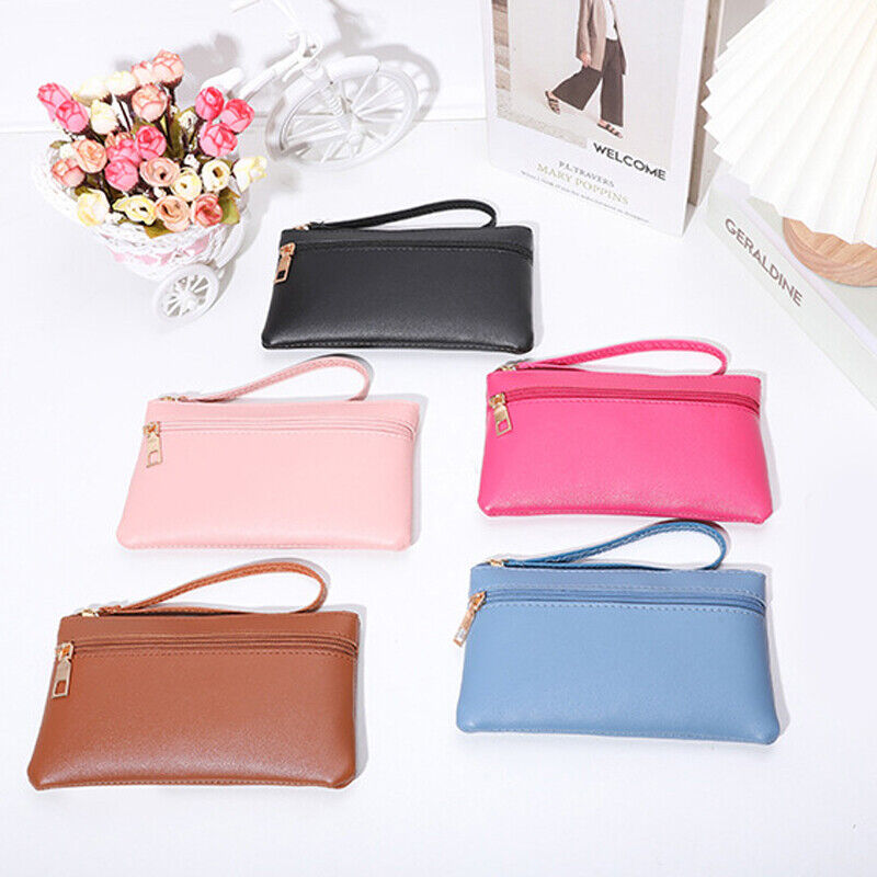 Women Leather Handbag Purses Zipper Long Wallet Women Pouch Wrist Wallet Vintage