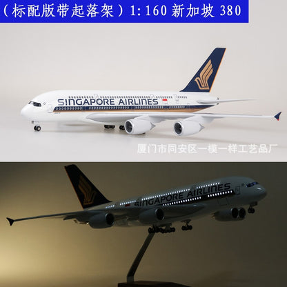 45CM 1:160 Singapore Model Airlines Airbus A380 Resin Airplane Lamp Sound Model