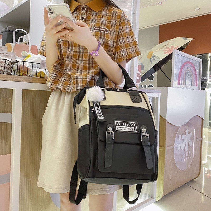 Fashion Backpack Contrast Nylon Bag Soft Handle Student Bag Backpacks 39*15*25CM