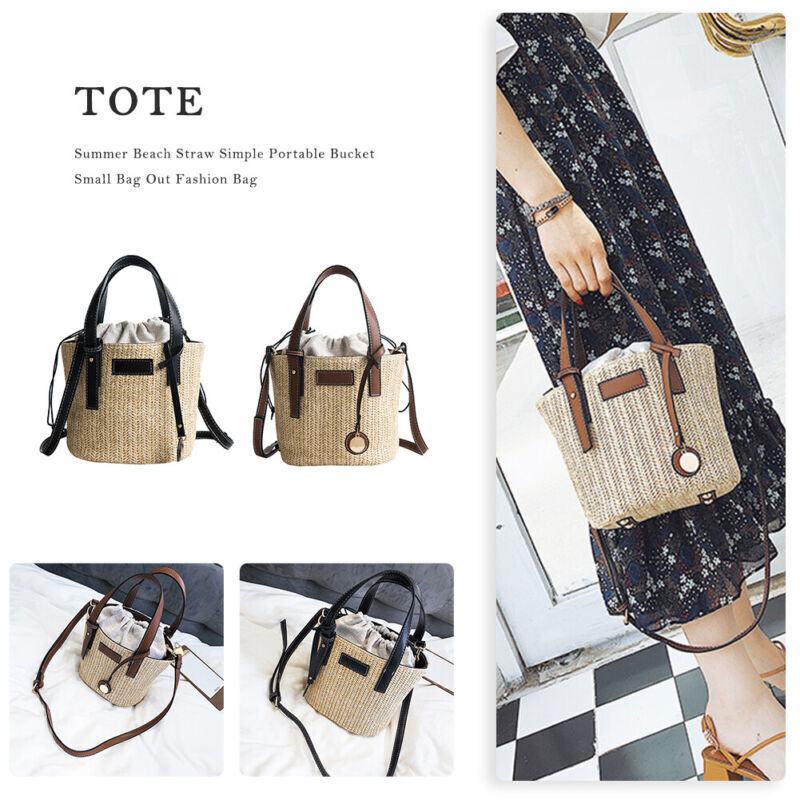 Summer Beach Straw Simple Portable Bucket Small Bag Out Fashion Bag New