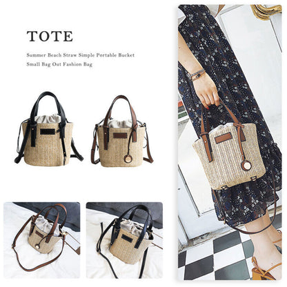 Summer Beach Straw Simple Portable Bucket Small Bag Out Fashion Bag New