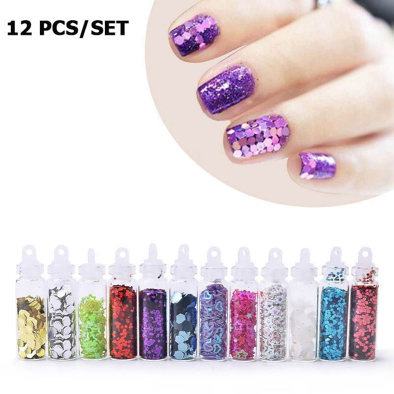 Nail Art Sequins 48 Bottles Set Glitter Powder Manicure Decor Tip Polish Sticker