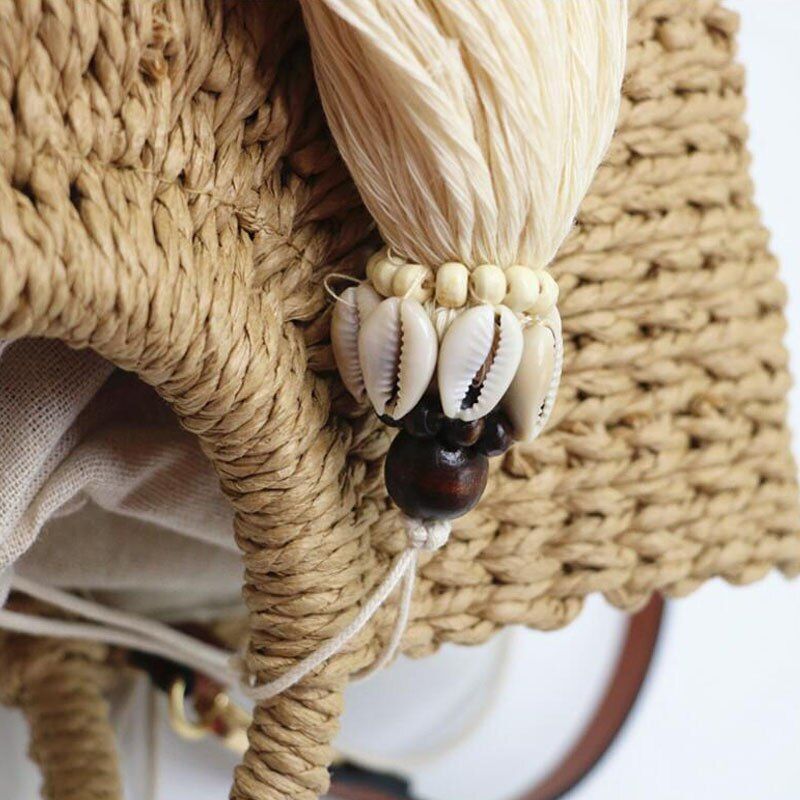 Straw Bag Spring/Summer Casual Round Handle Thick Woven Shopping Bag 36*23*11 CM