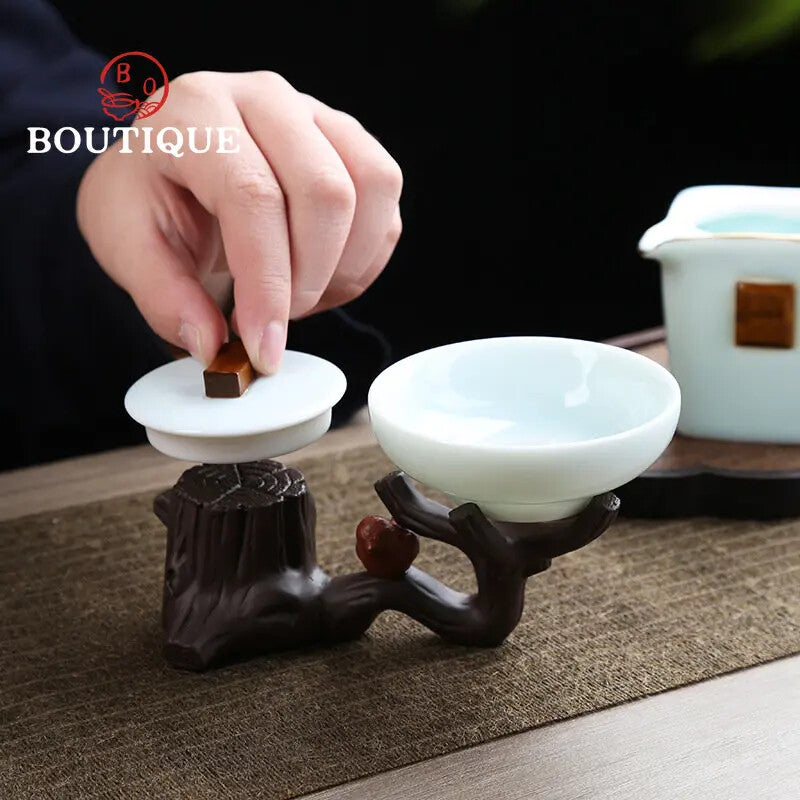 Creative Purple Sand Cover Bracket Tree Stump Decoration Kung Fu Tea Set