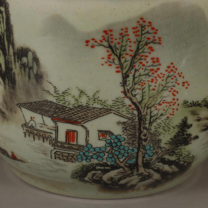4.72 in Chinese Famille Rose Porcelain Jar Landscape Pattern Pot Tea Caddy New