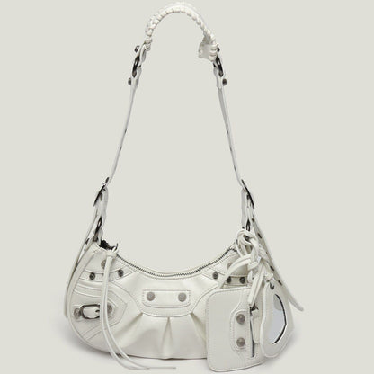 Shoulder Bag Handbag Pleated Rivet Fashion Underarm Bag Motorcycle Bag Polyester