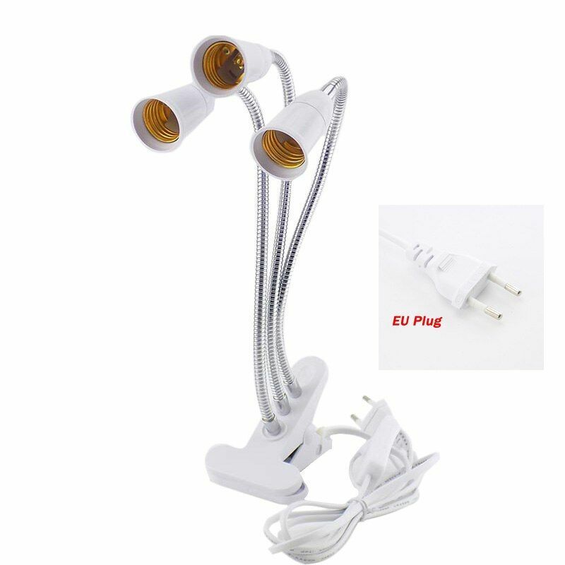 Desk Light Clip On E27 Socket 3 Head Flexible Off Switch Lamp Holder LED Plant