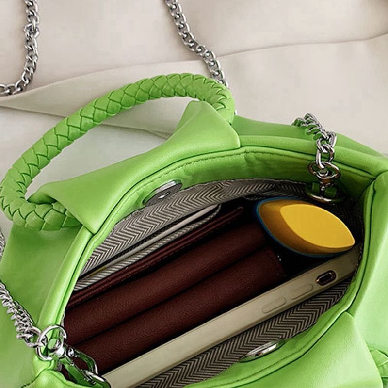 Crossbody Bag Green Single Shoulder Bags For Women Fashion Pleated Messenger Bag