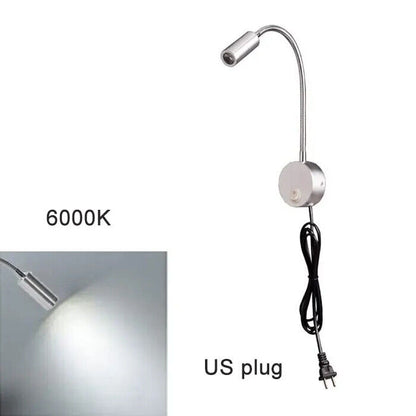 LED Reading Lights AC100-240V Silver Aluminum Gooseneck Bed Headboard Desk Lamps