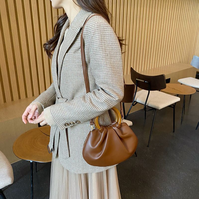 Shoulder Bags Wooden Handle Handbag Synthetic Leather Crossbody Bag Small Purses
