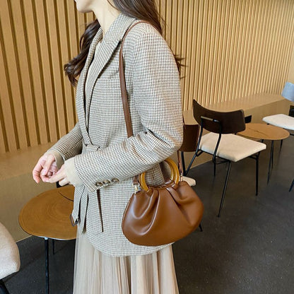 Shoulder Bags Wooden Handle Handbag Synthetic Leather Crossbody Bag Small Purses