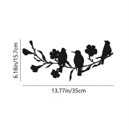 1pc Black Leaves and Flowers Metal Birds Wall Art Decor for Home and Garden
