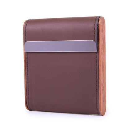Cigarette Cases Solid Wood Leather Cigar Tobacco Holders Pocket Storage 9x10x2cm