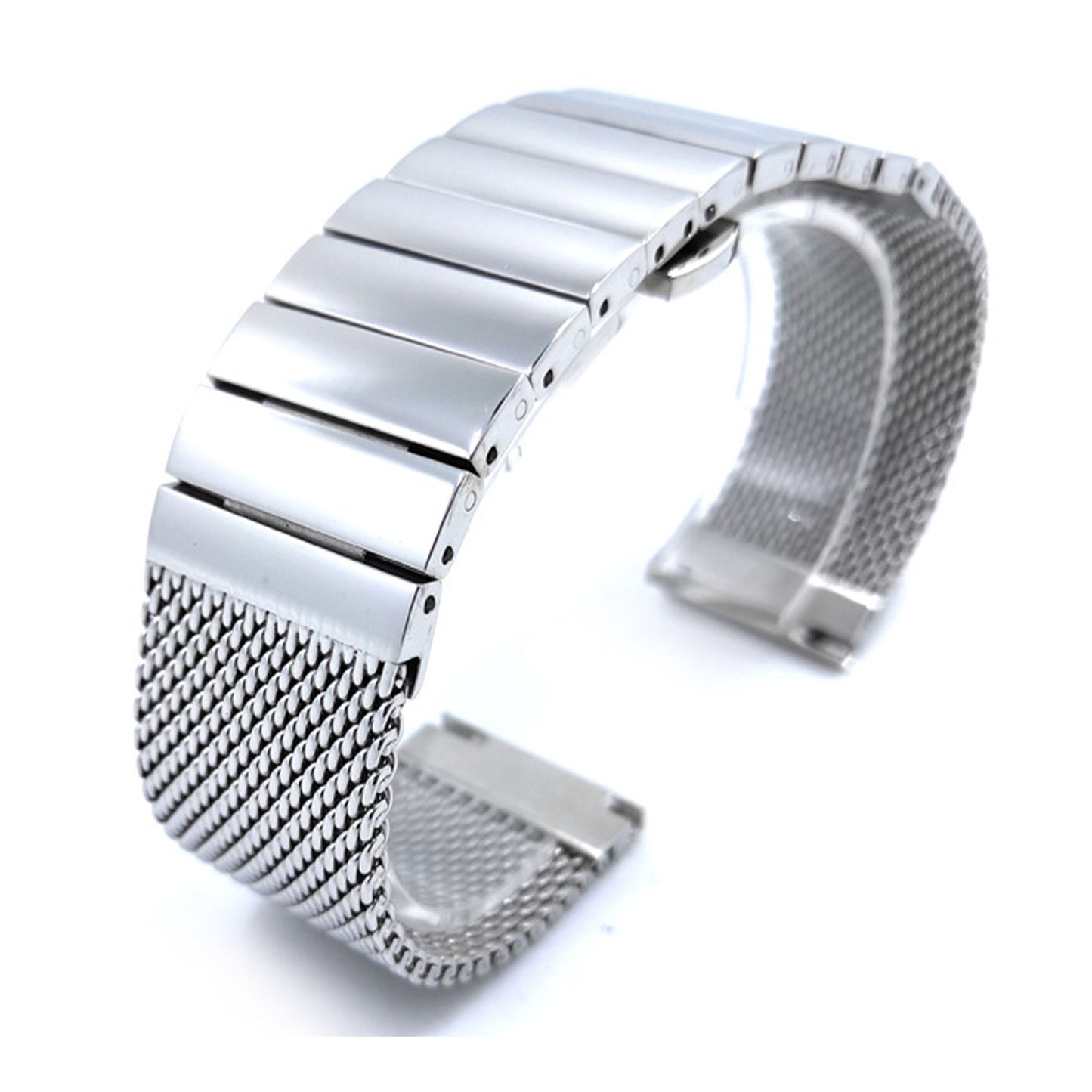 22mm Silver Milanese Mesh Web+Strip Stainless Steel Watch Band Strap Bracelet A
