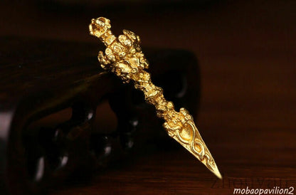 GOLD GILT BUDDHIST PHURBA BLESSED PENDANT AMULET: MAGIC DAGGER Decoration